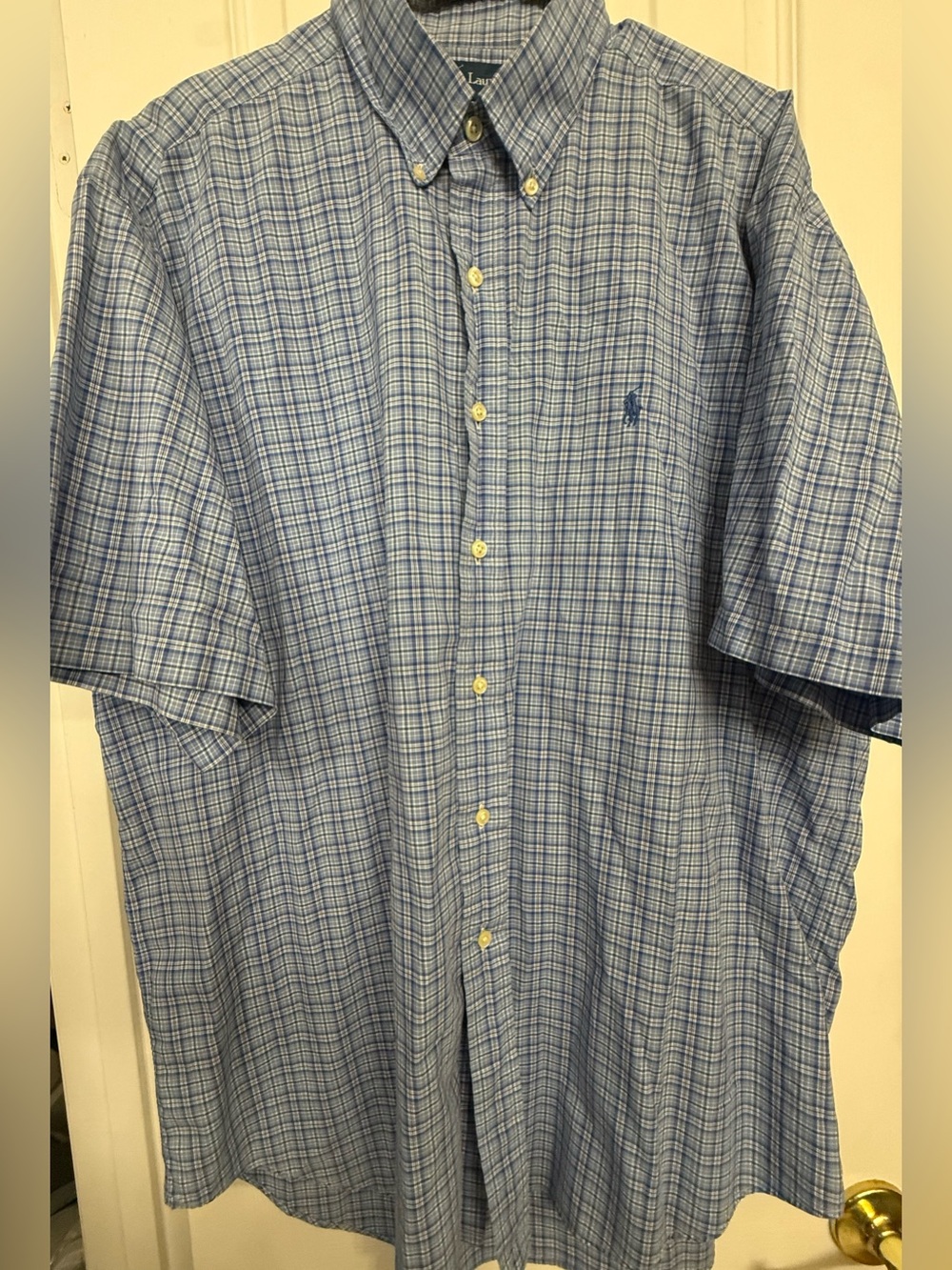 Ralph Lauren Blue Plaid Short-Sleeve Button-Down Shirt size XL